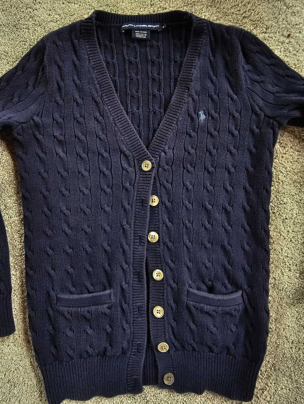 Ralph Lauren Navy Cable-Knit V-Neck Cardigan - Picture 6 of 7